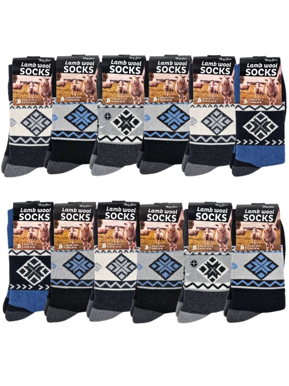 Men's Warm Lamb Wool Socks Size 10-13, 12 Pair Winter Christmas Socks. Shapes